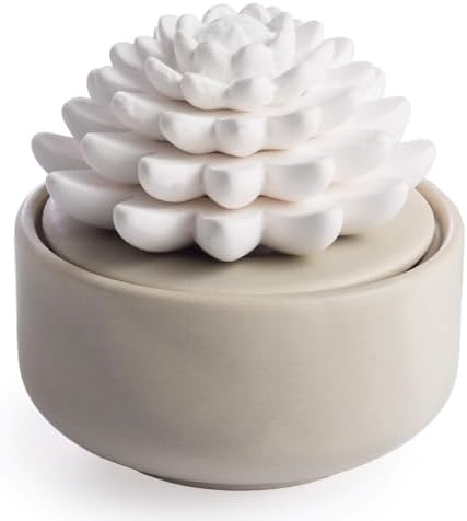 Airomé White Succulent, Porcelain Passive Essential Oil Diffuser (with 15ml Peppermint Essential Oil) – Non-Electric, Battery-Free, Improves Sleep, and Relieves Stress by Airom%C3%A9