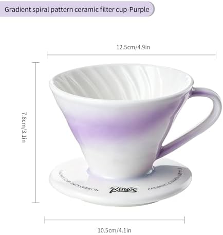 Bincoo Pour Over Coffee Maker & Dripper with Handle and Saucer, Origami-Style Ceramic Pour Over Coffee Filter, Reusable Porcelain Coffee Brewer Compatible with Standard Coffee Filter Papers（Purple） - Image 6