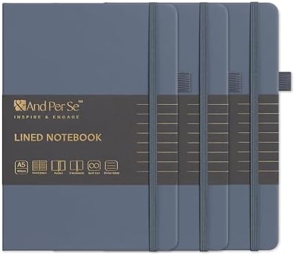 &And Per Se Lined Notebooks 3-Pack Gift Set, A5 Hardcover Journals, 160 Pages 100gsm Thick Paper, Journaling Notebook for Office, School (Dark Blue) by AndPerSe