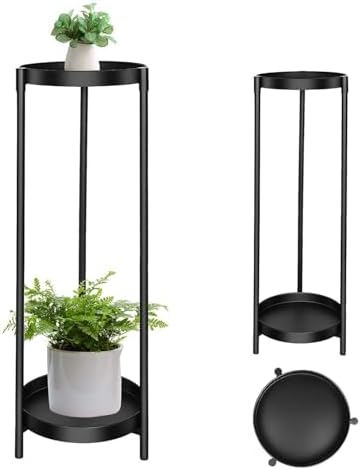 Plant Stand Indoor Outdoor, 24 Inch 2 Tier Metal Plant Stand, Black by Unknown