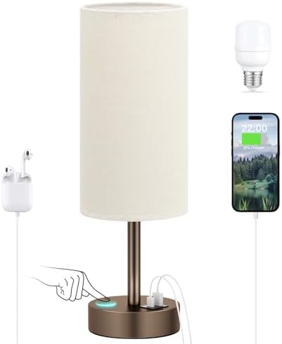 Dicoool Bedside Table Lamp for Bedroom - 3-Way Dimmable Touch Lamp, USB A+C by DicooolDirect