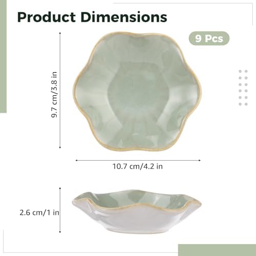 9 Pcs Ceramic Jewelry Dishes, Lotus Leaf Ring Dishes, Small Trinket Trays, Green Pottery Plates, Gold-Trimmed Jewelry Holders, Cute Key Bowls for Nightstand Decor - Image 5