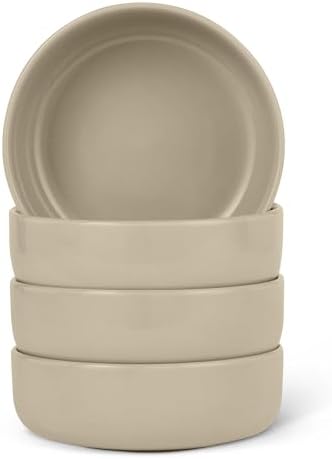 Amazon Basics Glazed Stoneware Bowls, 4-Piece Set, Microwave and Dishwasher-Safe, 5.5 in., Linen Gray by AmazonBasics