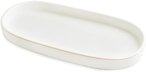 10x5 Bathroom Vanity Tray, Oval Ceramic Decorative Perfume Candle Tray for Bathroom/Kitchen Counter, White by HANKOR