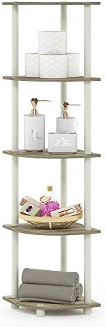 Furinno TURN-N-TUBE Corner Shelf, 5-Tier Corner Bookshelf, Open Storage Shelves, for Organization and Storage, Living Room, Home Office, Garage, Bedroom, Sonoma Oak - Image 6