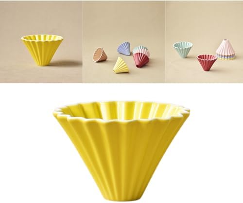 Yellow Ceramic Pour Over Coffee Dripper - 10.3×7.8cm Origami-Inspired V60 Cone Filter, Heat Retaining Hand Brew Cup with Deep Grooves for Smooth Flow and Rich Coffee Flavor by Boxonly