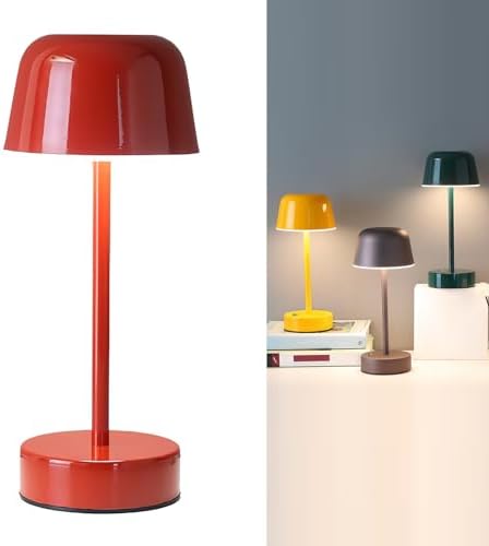 Rechargeable Cordless Mushroom Small Table Lamp with USB Port, Battery Powered Table Lamp Red, Tri Color Dimmable Touch Lamps for Nightstand, Bedroom, Dining Table, Bedside by Unknown