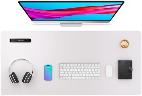 Aothia Large PU Leather Desk Pad Protector – Non-Slip Mouse Pad & Writing Mat for Office/Home, Waterproof, Easy to Clean (36" x 17", Pale Lavender White) by AothiaSimpleNaturalUnique