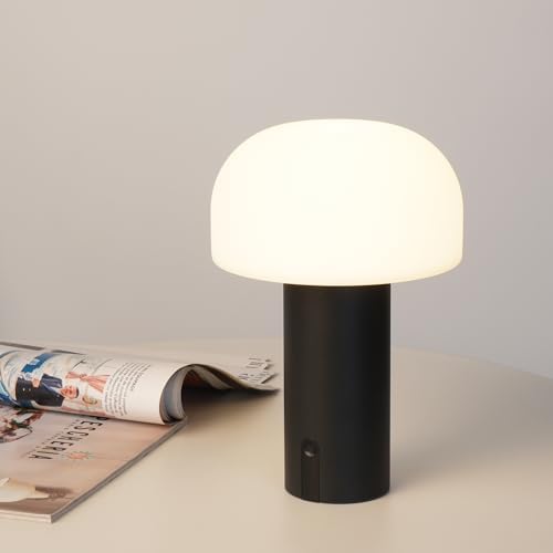 WEILAILUX Small Cordless Mushroom Table Lamp, Waterproof Shower Lamp Black by WEILAILUX