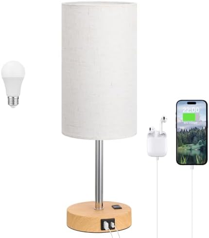 Dicoool 17.4" Bedside Lamp for Bedroom - Dimmable Touch, USB A+C, AC Outlet by DicooolDirect