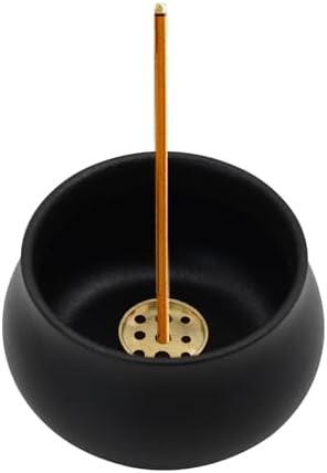 Ceramic Incense Holder for Sticks, Incense Burner Holder Ash Catcher with Non-Slip Pads, Incense Stick Holder for Unique Home Decor/Meditation/Yoga/Gift (Black) by MrMrKura