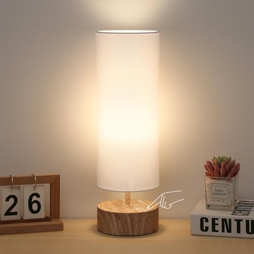 Touch Table Lamp with Wood Grain Metal Base, 3 Way Dimmable Bedside Lamp by Seasidevillage