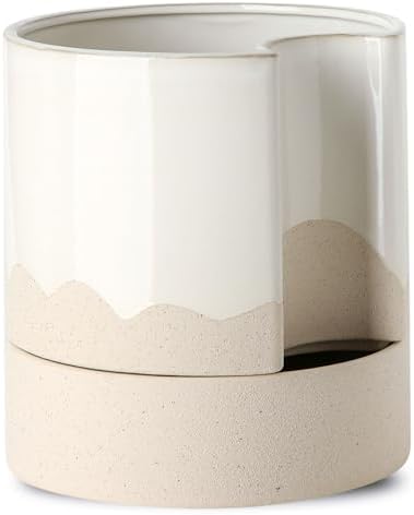 Nihow Ceramic Self Watering Plant Pot for Indoor Plants,8 Inch,White & Wave by Nihow