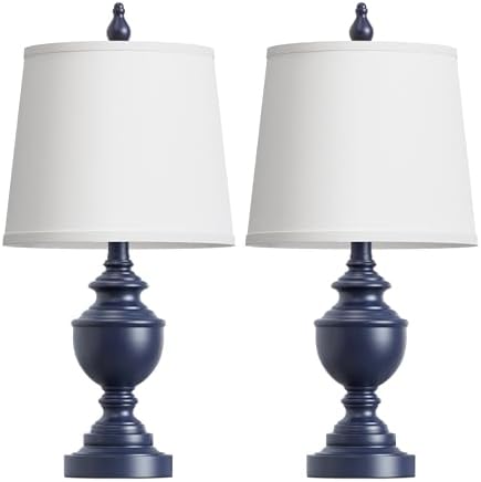PARTPHONER Retro Table Lamps Set of 2, Bedside Lamp for Bedroom Rustic Farmhouse Table Lamps for Living Room, Vintage Nightstand Lamps with White Shades, Blue - Image 2
