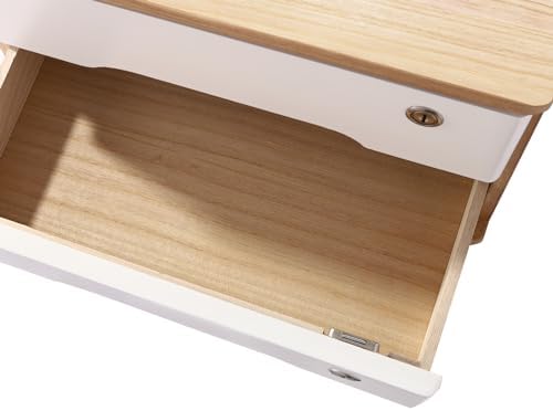 2-Tier Desktop Storage Box with Lockable Drawer, Wooden Desk Organizer for Office Supplies, Flat File Cabinet, Minimalist Design for Home & Office Use(Original Wood+White) - Image 6