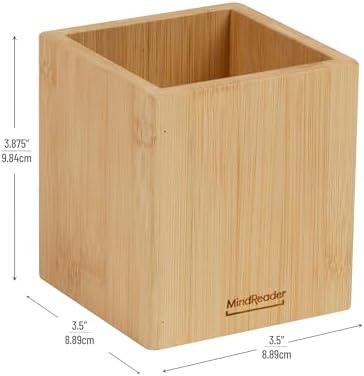 Mind Reader Pen Cup, Accessory Holder, Desktop Organization, Office, Bamboo, 3.5"L x 3.5"W x 3.875"H, Brown - Image 3