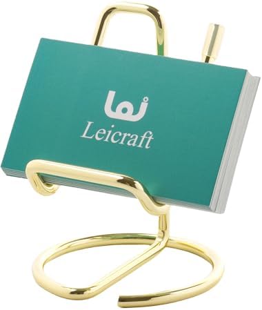 Golden Business Card Holder for Desk, Cute Metal Card Organizers by Leicraft