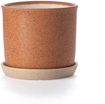 5.8 Inch Ceramic Plant Pot with Drainage Hole & Separate Saucer by Chubacoo