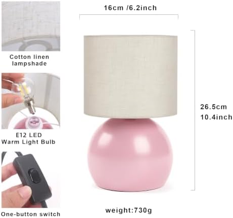 Modern Pink Table Lamp, Small Bedside Nightstand Light, 6.2X6.2X10.4 Inch, with Linen Shade and Included LED Bulb, for Bedroom Living Room - Image 6