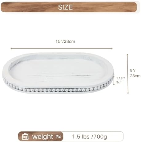 Decorative Oval White Wood Tray, Tray Decor for Coffee Table - Image 2