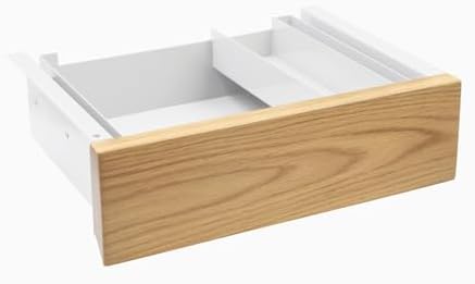 Desky Minimal Under Desk Drawer – Slim Pull-Out Metal Storage Organizer for Sit-Stand Desks, Smooth Glide, Space-Saving Design, Easy Mount, White Oak Hardwood & White Frame by Desky