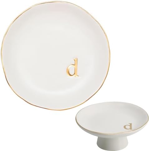 COLLECTIVE HOME - Ceramic Jewelry Tray, Decorative Monogram Jewelry Dish, Luxurious Trinket Tray with High Base, Birthday Mother's Day for Women (d) by COLLECTIVEHOME