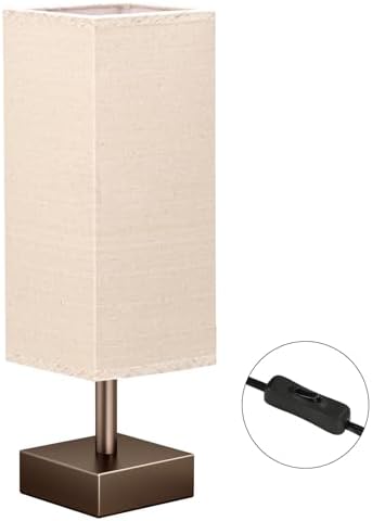 aooshine Browm Small Bedside Lamp for Bedroom - Square Beige Fabric Shade - Image 2