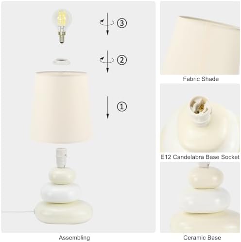 LULE Cream Small Table Lamp for Living Room as Bedside Table Lamp for Bedroom,Modern Ceramic Kids Night Table Lamp,Φ6.5×H12.2IN,Bulb Excluded - Image 6