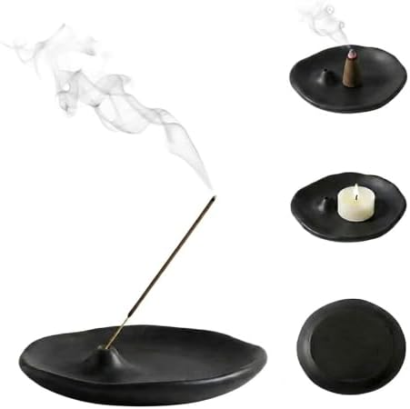 Minimalist Stone Sand Incense Holder – Handcrafted Modern Minimalist Incense Stick Holder for Meditation, Yoga, Aromatherapy Home, Office Decorative Burner (Black) by Velshirae
