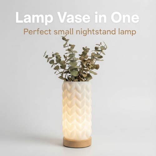Small Bedside Lamp for Nightstand, 3D Printed Mini Table Lamp, 3 Color Temperatures Warm to Cool White, Cozy Small Lamp for Bedroom Dorm Tight Spaces, Ash Wood Base, 8.8 Inch Tall - Honeycomb - Image 2