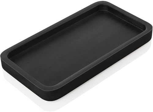 ALELION 8" Bathroom Vanity Tray for Counter - Wood Tray for Dresser Tops Perfume Jewelry Candle Key Catchall - Black Kitchen Countertop Organizer for Soap Dispenser and Sponge Holder by ALELION