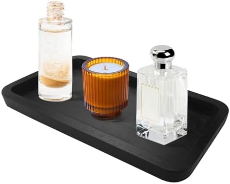 Bamboo Vanity Bathroom Tray for Counter, Bamboo Tray for Bathroom, Toilet Tank, Perfume 11.8L x 5.9W x 0.8H inch (Black) by Bayting