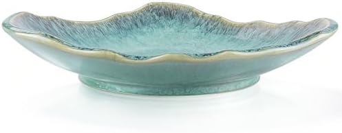 QIANLING 12" Green Decorative Bowl, Large Ceramic Fruit Bowl for Kitchen Counter, Decorative Large Shallow Ceramic Serving Bowl, Key Bowl for Entryway Table, Teal Tray for Home Decor by QIANLING