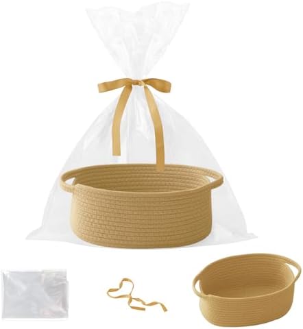 Woven Rope Basket - Baby Gift Basket with Bag & Ribbon by HZFTJOY