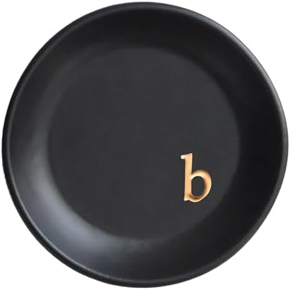 COLLECTIVE HOME - Ceramic Jewelry Tray, Decorative Trinket Dish for Rings Earrings Necklaces Bracelet Watch Keys, Birthday Mother's Day Christmas Gift for Women, 4.75", Black Surface (b) by COLLECTIVEHOME