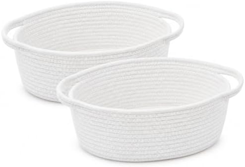 ABenkle Small Basket with Handles, Boho Decorative Rope Woven Dog Cat Toy Storage Bin Shelf Storage Organizer, Easter Christmas Gift Basket, 12"x8"x5", 2 Pack by ABenkle