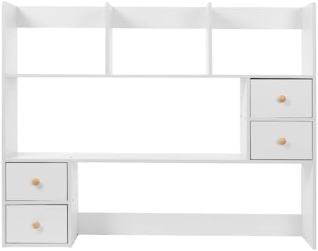 Desk Organizer with Drawers Desk Shelf Desk Hutch Tabletop Shelf with Drawers Desktop Hutch with Storage Desktop Bookshelf for Home Office Dorm Wood (39.4x6.7x31.5in) by Oiveinya