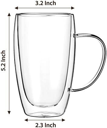 2-Pack 15 Oz Double Walled Glass Coffee Mugs with Handle,Large Insulated Layer Coffee Cups,Clear Borosilicate Mugs,Perfect for Cappuccino,Tea,Latte,Espresso,Hot Beverage,Wine,Microwave Safe - Image 2