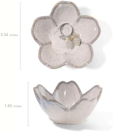 Flower Ring Dish Holder,Jewelry Dish Tray,Small Trinket Tray,Jewelry Plate Bowl,Key Bowl,Decorative Plate,Mothers day Birthday Gifts for Women Friends,Ceramic Kiln effect Grey - Image 3