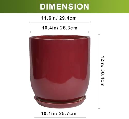 Ceramic Pots for Plants - 12 Inch Plant Pot Indoor with Drainage Hole and Saucer Large Planter Outdoor Flower Pot for Home Patio Office Decor Red - Image 3