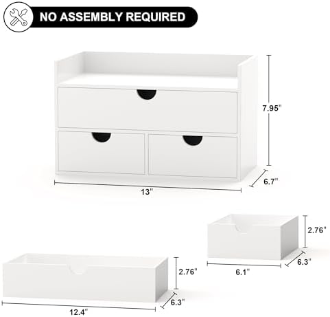 Bamboo Desk Organizer with Drawers Desktop Storage Drawers for Bills Office Supplies Kitchen Utensils Organizing Tool for Home Classroom Organization No Assembly (White with Shelf) - Image 3