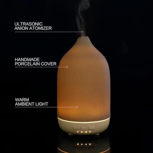 Essential Oil Diffusers, Aromatherapy Diffuser for Essential Oils, 100ml Ceramic Oil Diffusers for Large Room - 5 Timers, Warm Ambient Light, Auto-Off - Image 3