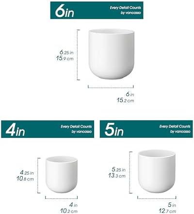 vancasso Ceramic Plant Pots, 4+5+6 inches, Set of 3, Planters with Drainage Hole, Flower Pots Planters Pots for Indoor Plants, Modern Indoor Decorative Garden Pot, Home Decor, White - Image 2