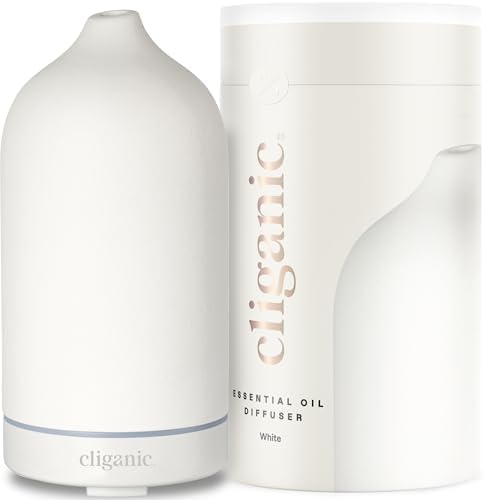 Cliganic Ceramic Essential Oil Diffuser, 100ml Cool Mist Humidifier, White by Cliganic