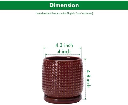 D'vine Dev Beaded Ceramic Pot with Saucer, 4 in, Burgundy Red, 27-C-Z-M - Image 3