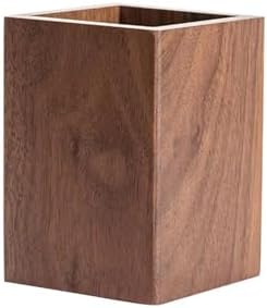 Wooden Pen Holder for Desk, Multi-Functional Pen Cup Pencil Holder for Office School Supplies Storage, Black Walnut Desk Organizer and Accessories（Square） by Unknown