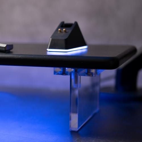 Bamboo Monitor Stand, Desk Shelf with Acrylic Legs and RGB Lights - Image 4