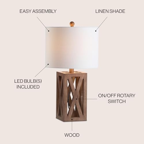 JONATHAN Y Stewart Rustic Wood Bedside Table Lamp 21.5", Brown - Image 5
