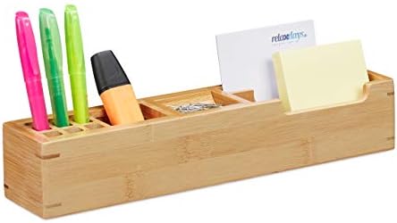 Relaxdays Bamboo Desk Organiser, 11 Compartment Storage Box, Office Stationery Stand HxWxD: 6 x 32 x 7 cm, Natural by Relaxdays