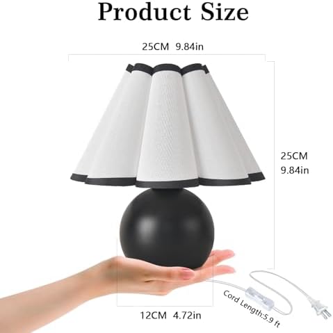 Matte Black Small Bedside Mini Table Lamp for Bedroom, Cute Bedroom Lamps for Nightstand, Cute Mini Table Lamps for Small Spaces with Scalloped Shade for Kitchen Counter, Bookshelf, Kids Dorm, Office - Image 3